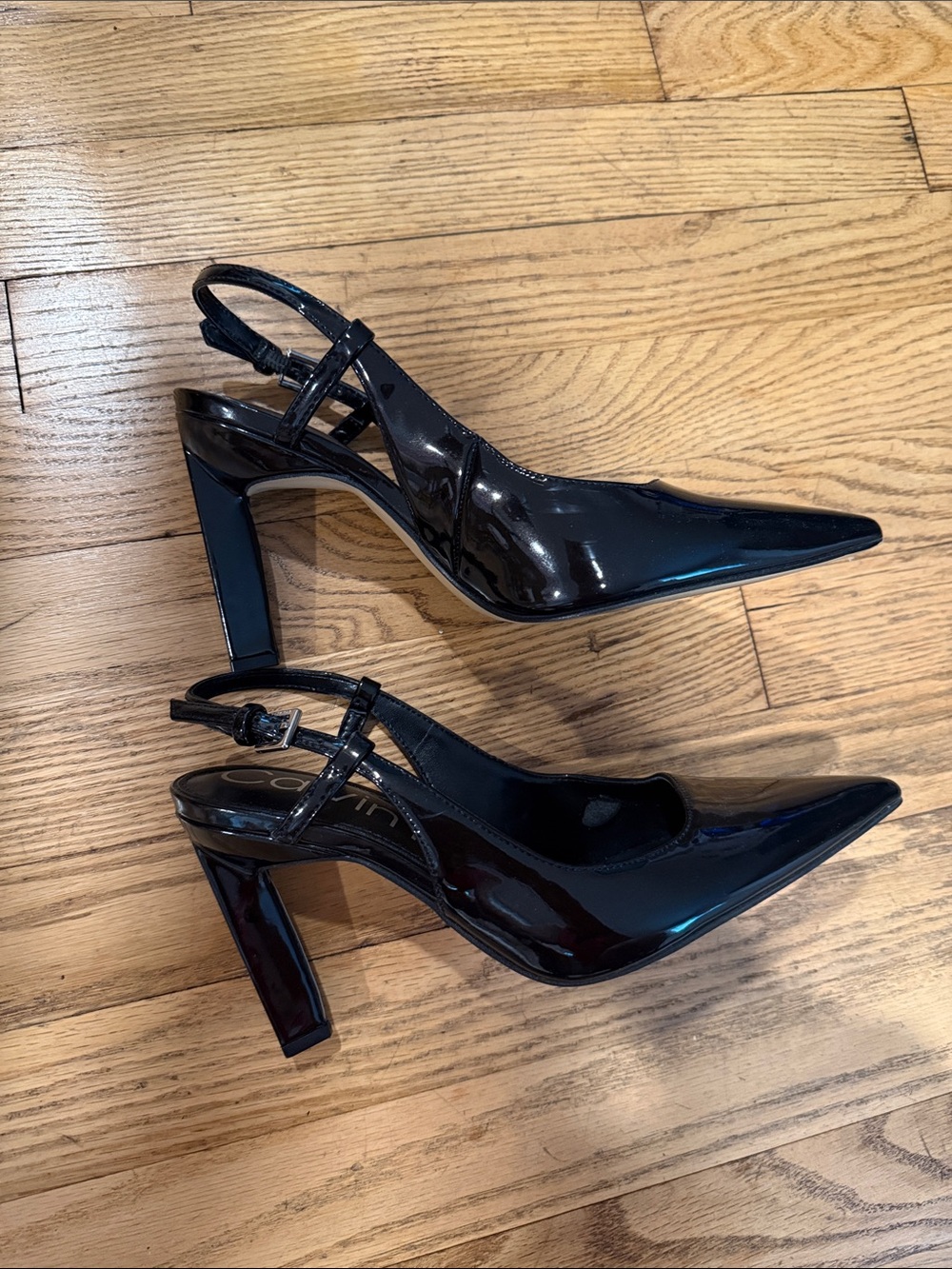 Calvin Klein Shiny Black Pointed Slingback Heels Size 8